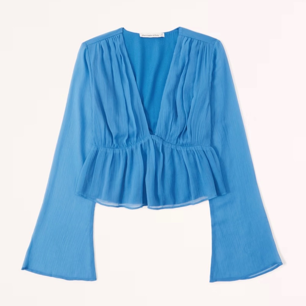 Long Sleeve Babydoll Plunge Sheer Top